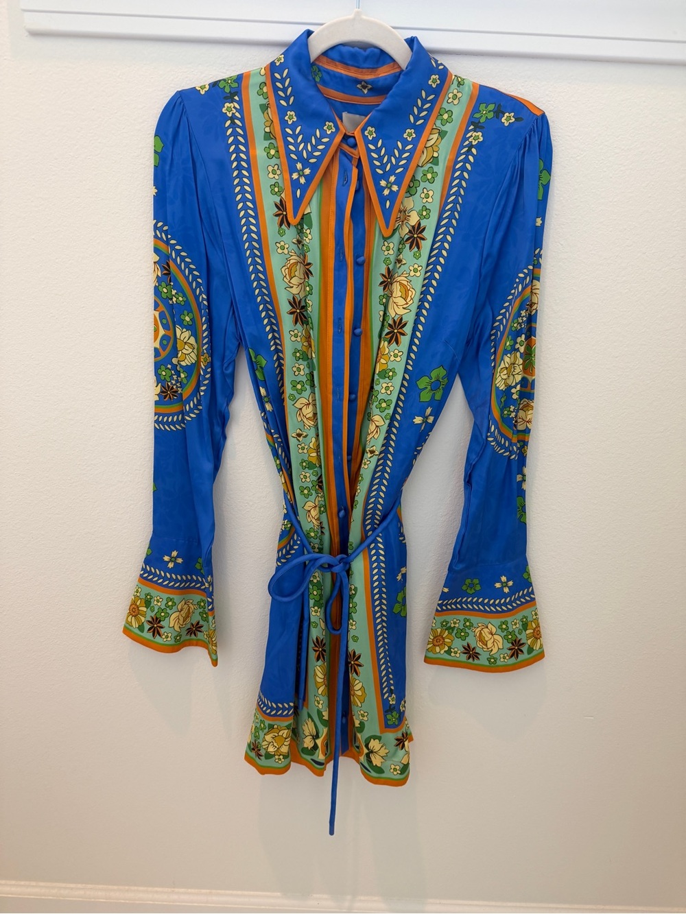 Alemais Blue Floral-Print Mini Dress with Green and Orange Accents 8